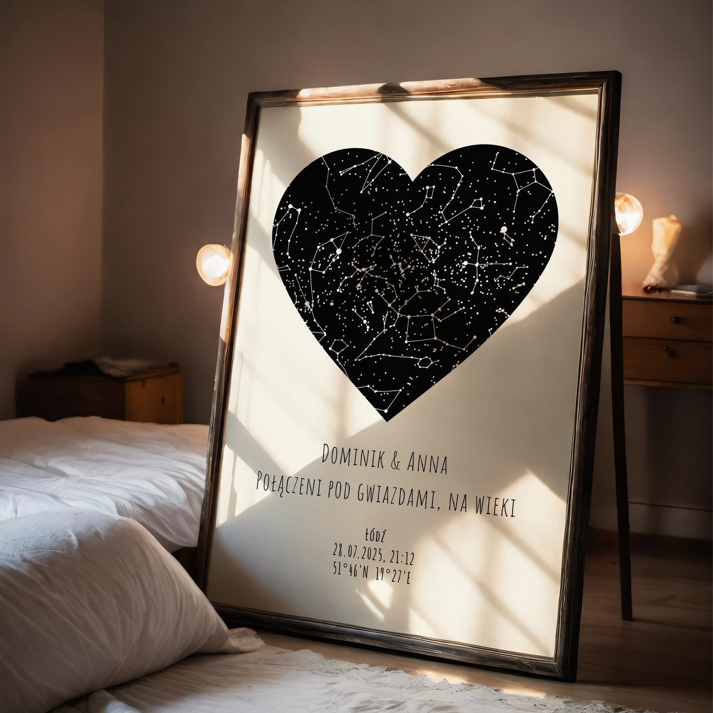 Mapa Gwiazd Personalizowany Plakat Mapa Nieba  Kremowe Serce