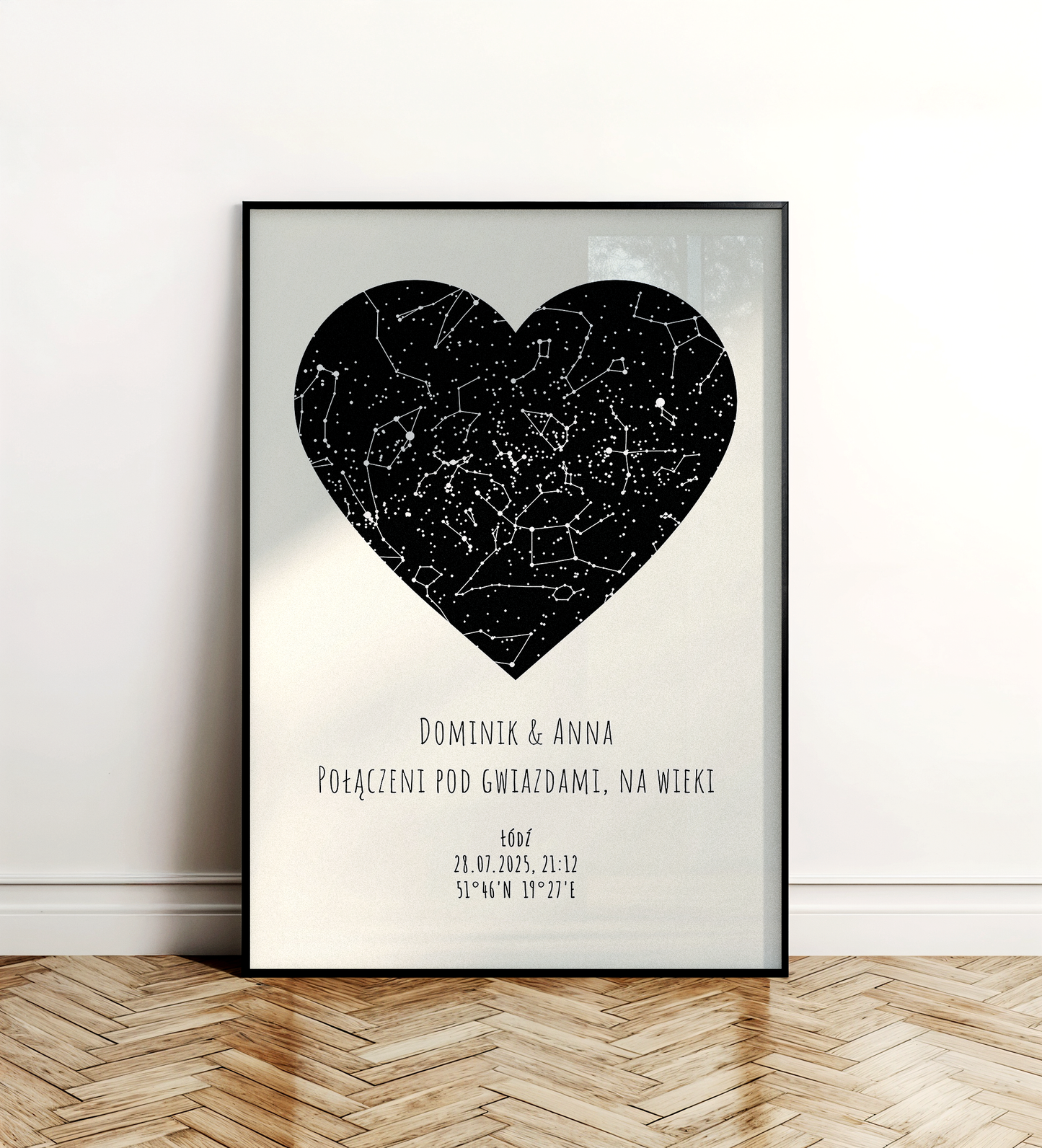 Mapa Gwiazd Personalizowany Plakat Mapa Nieba  Kremowe Serce