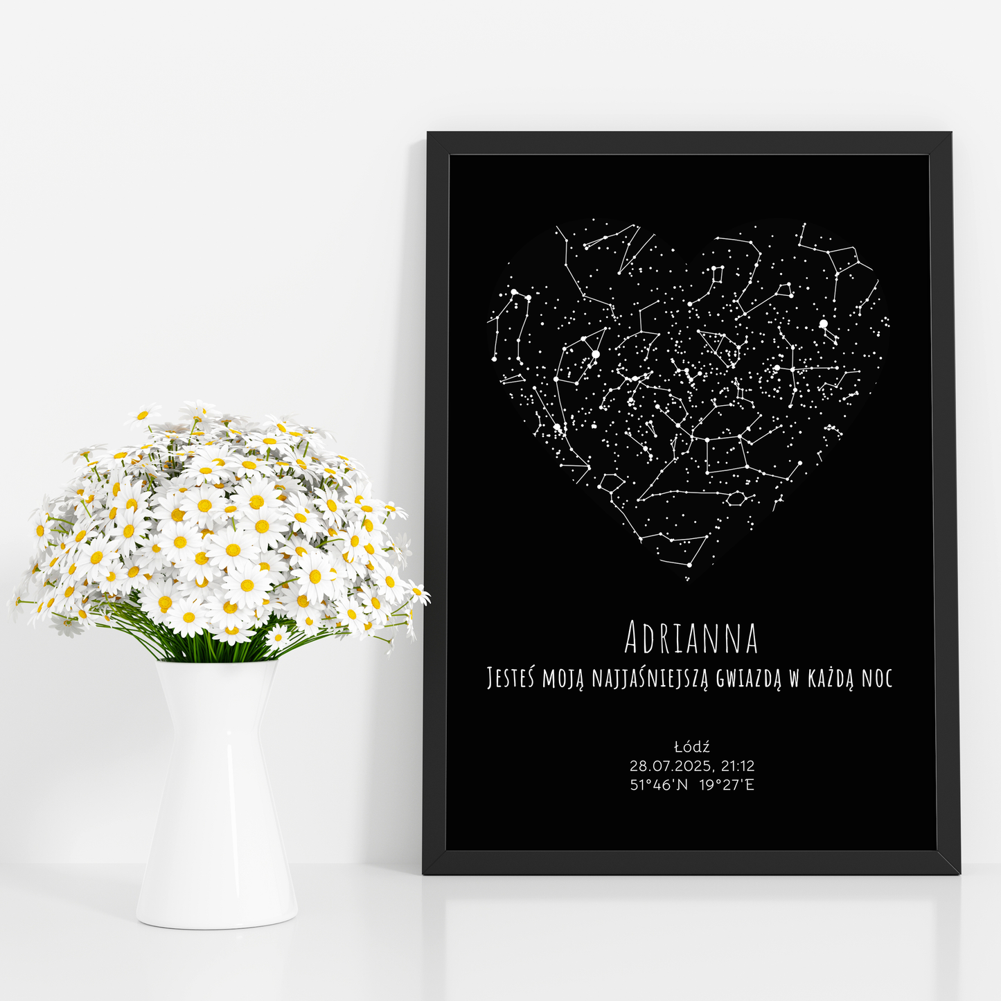 Mapa Gwiazd Personalizowany Plakat Mapa Nieba  Czarne Serce