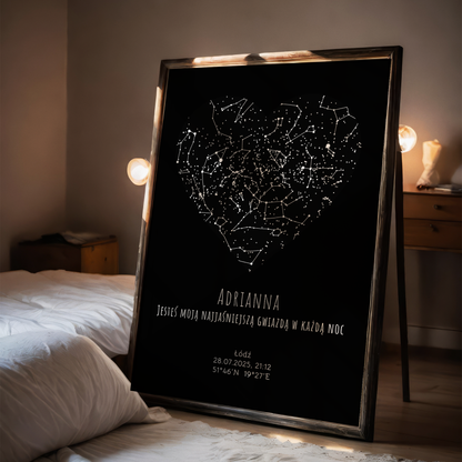 Mapa Gwiazd Personalizowany Plakat Mapa Nieba  Czarne Serce