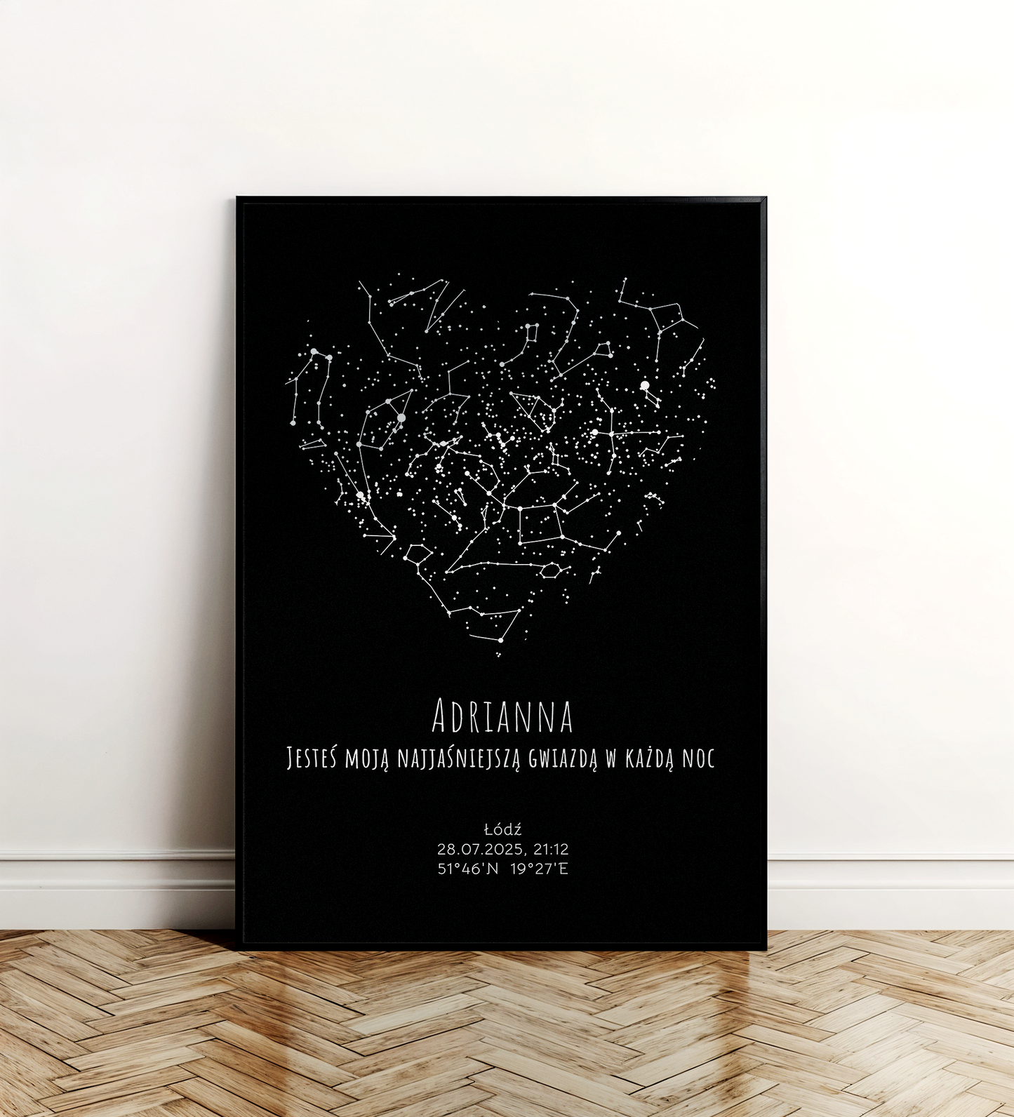 Mapa Gwiazd Personalizowany Plakat Mapa Nieba  Czarne Serce