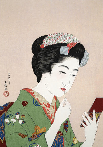 Plakat "Woman Applying Rouge" by Hashiguchi