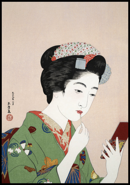 Plakat "Woman Applying Rouge" by Hashiguchi