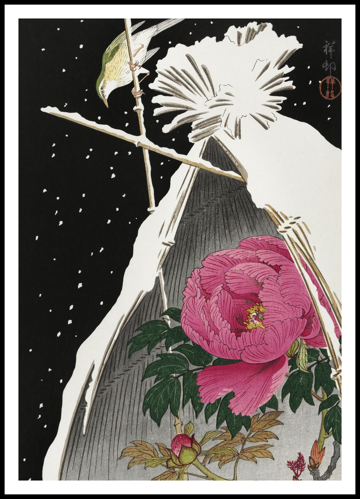 Plakat Zimowy Ptak i Kwiat Piwonii - Koson Ohara