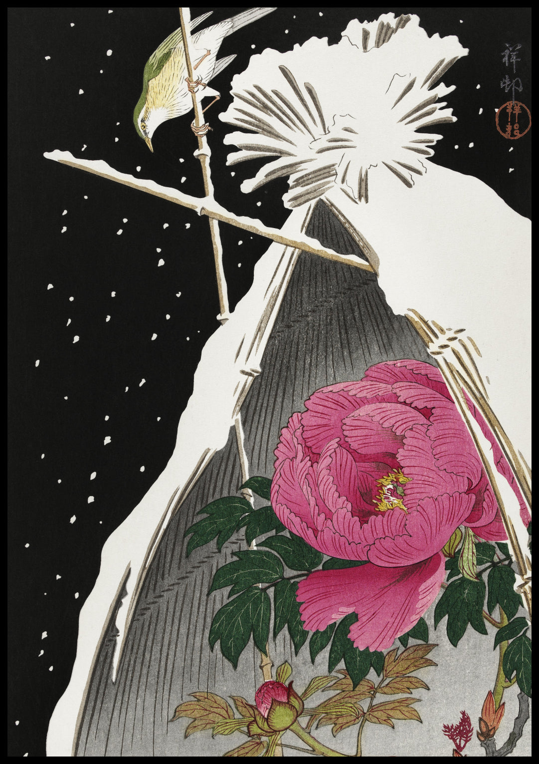 Plakat Zimowy Ptak i Kwiat Piwonii - Koson Ohara